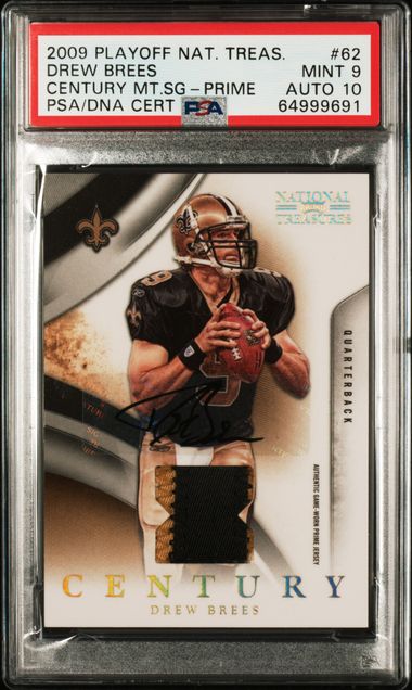 2009 National Treasures Century Material Sign Prime /5 Drew Brees PSA 9 Auto 10