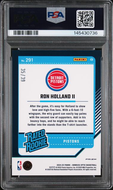 2024 PANINI DONRUSS OPTIC #291 RON HOLLAND II BLACK VELOCITY /39 PSA 9