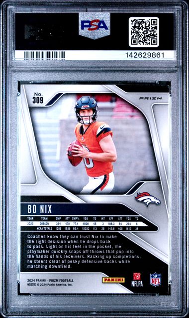 2024 Panini Prizm Bo Nix Laser Prizm Rookie #309 Denver Broncos PSA 10