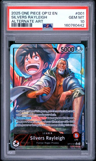 2025 ONE PIECE OP12-LEGACY OF THE MASTER #001 SILVERS RAYLEIGH ALTERNATE ART PSA 10