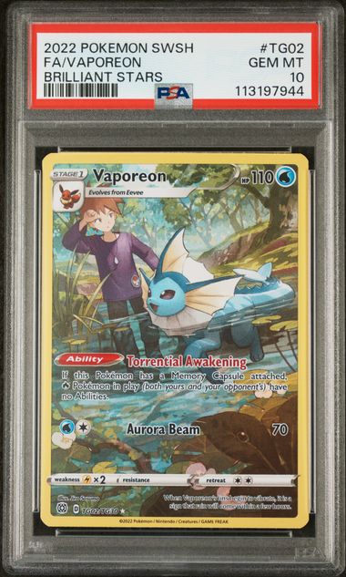 2022 POKEMON SWORD & SHIELD BRILLIANT STARS #TG02 FA/VAPOREON BRILLIANT STARS PSA 10