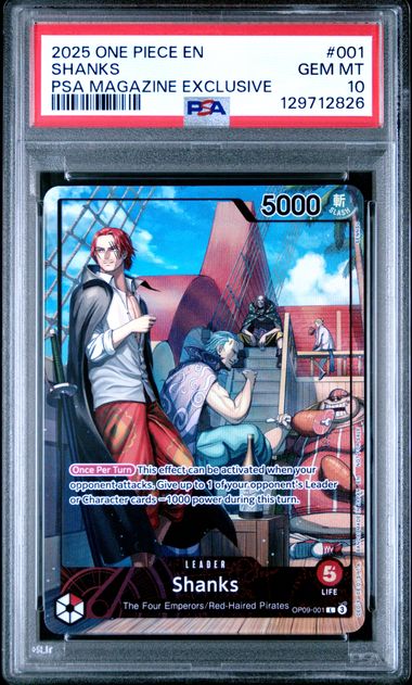 2025 ONE PIECE PROMOS #001 SHANKS PSA MAGAZINE EXCLUSIVE PSA 10 — One Piece Card Game