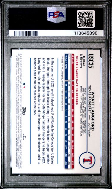 2024 Topps Chrome Update  Wyatt Langford Aqua Raywave /199 #USC35  PSA 10