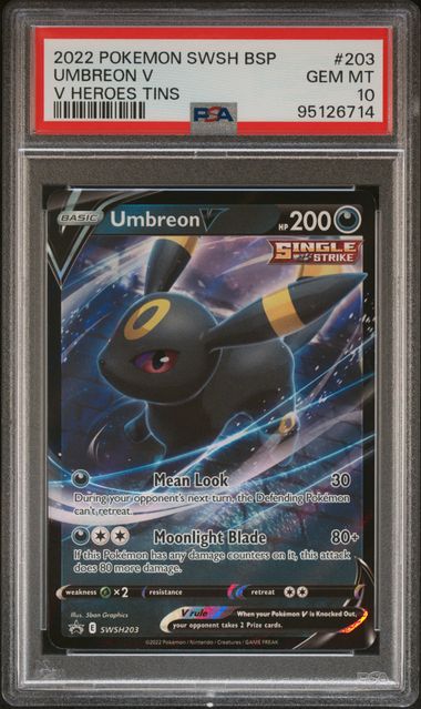 2022 POKEMON SWSH BLACK STAR PROMO #203 UMBREON V V HEROES TINS PSA 10