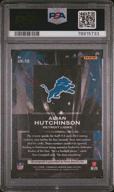 2022 Chronicles Gridiron Kings Auto /99 Aidan Hutchinson RC GK-10 Lions PSA 8