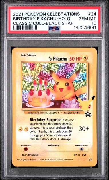 2021 POKEMON CELEBRATIONS CLASSIC COLLECTION #24 BIRTHDAY PIKACHU-HOLO CLASSIC COLL-BLACK STAR PSA 10