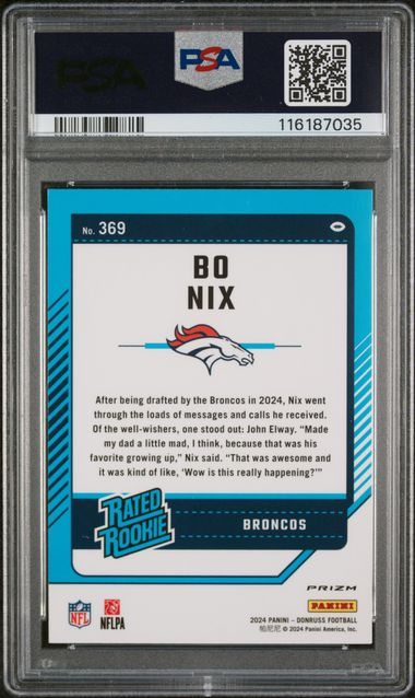 2024 PANINI DONRUSS #369 BO NIX OPTIC PREVIEW-PINK PSA 10