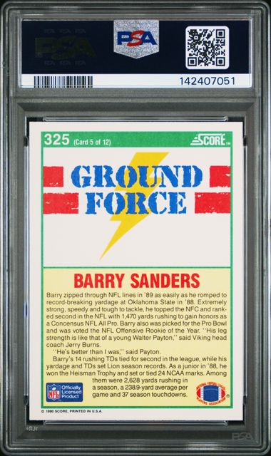 1990 SCORE #325 BARRY SANDERS PSA 10