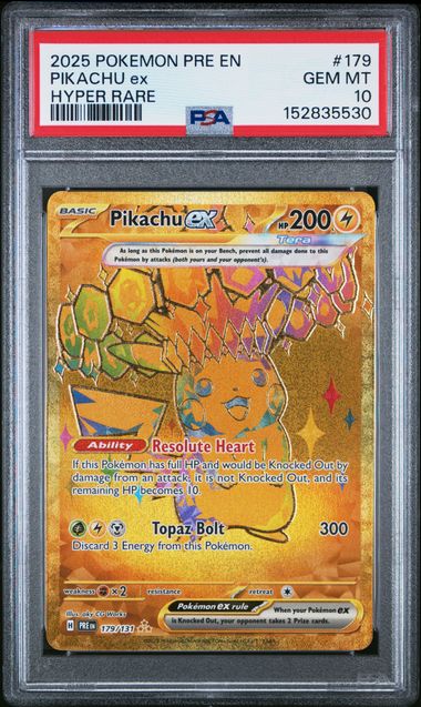 2025 Pokemon Prismatic Evolutions 179/131 Pikachu EX Hyper Rare PSA 10
