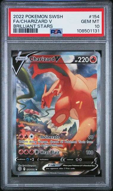 2022 Pokemon Charizard V Alt Full Art Holo Brilliant Stars 154/172 PSA 10
