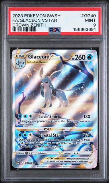2023 POKEMON SWORD AND SHIELD CROWN ZENITH #GG40 FA/GLACEON VSTAR CROWN ZENITH PSA 9