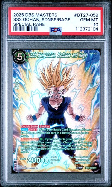 2025 DRAGON BALL SUPER CARD GAME MASTERS SERIES 27 HISTORY OF Z #BT27-059 SS2 GOHAN, SDNSS/RAGE SPECIAL RARE PSA 10