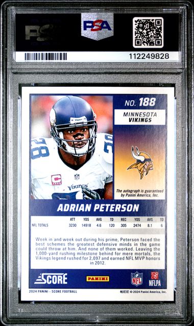 2024 Panini Score 188 Adrian Peterson Signature-End Zone /6 PSA 8