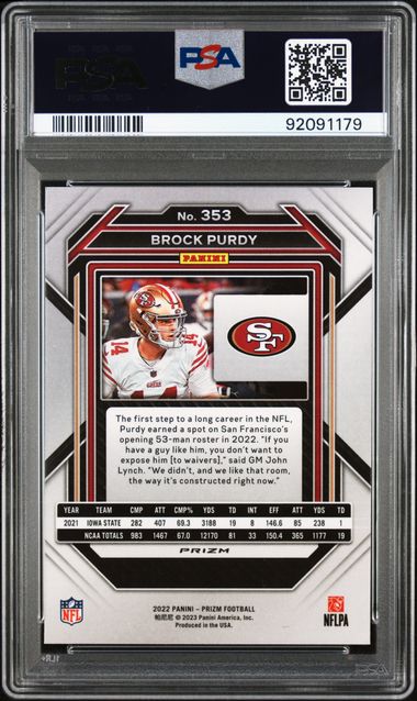 2022 Panini Prizm Brock Purdy Green Prizm Rookie #353 PSA 10