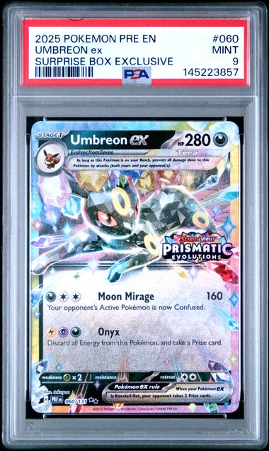 2025 Pokemon Pre En-Prismatic Evolutions #060 Umbreon Ex Surprise Box PSA 9