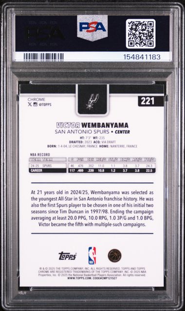 2025-26 Topps Chrome Sapphire Victor Wembanyama #221 PSA 9