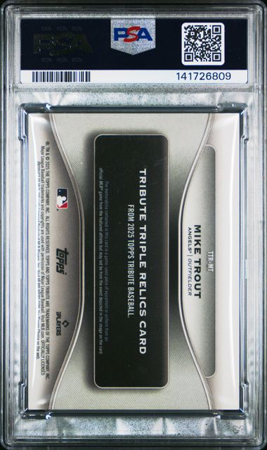 2025 Topps Tribute Tribute Triple Relics #TTRMT Mike Trout Tribute Triple Relics-Green PSA 10