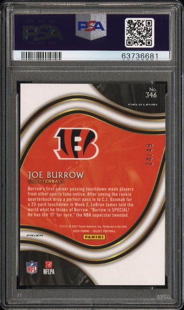 2020 PANINI SELECT #346 JOE BURROW RED DISCO PRIZM PSA 9
