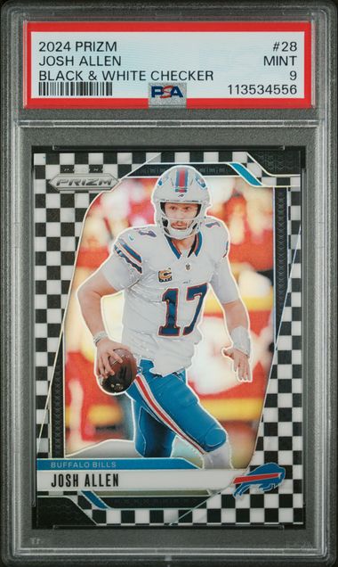 2024 PANINI PRIZM #28 JOSH ALLEN BLACK & WHITE CHECKER PSA 9 — Sports Trading Cards