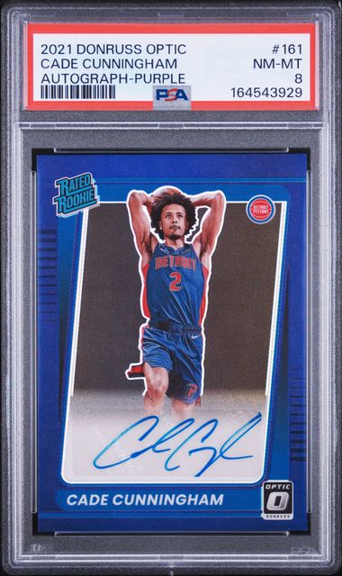 2021 PANINI DONRUSS OPTIC #161 CADE CUNNINGHAM AUTOGRAPH-PURPLE PSA 8
