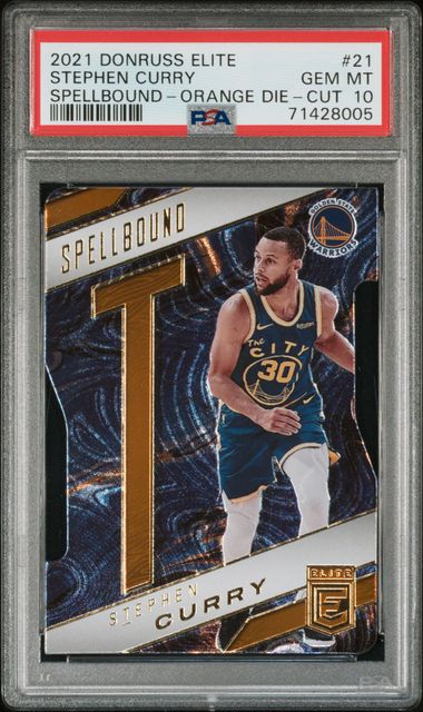 2021 PANINI DONRUSS ELITE SPELLBOUND #21 STEPHEN CURRY SPELLBOUND-ORANGE DIE-CUT PSA 10 — Sports Trading Cards