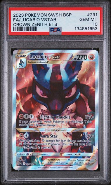 2023 POKEMON SWSH BLACK STAR PROMO #291 FA/LUCARIO VSTAR CROWN ZENITH ETB PSA 10