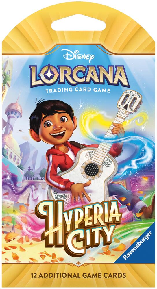 Disney Lorcana Hyperia City sleeved booster pack featuring Miguel