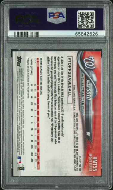2018 Topps Chrome Update Juan Soto Pink Refractor #HMT55 PSA 10