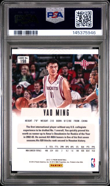 2012-13 Panini Prizm #198 Yao Ming Silver Prizm PSA 9
