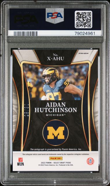 2022 Select Draft Picks Aiden Hutchinson X-Factor Orange Pulsar Auto /30 PSA 9