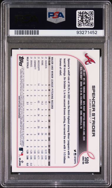 2022 Topps - Spencer Strider Rookie Batting SP #509 PSA 9
