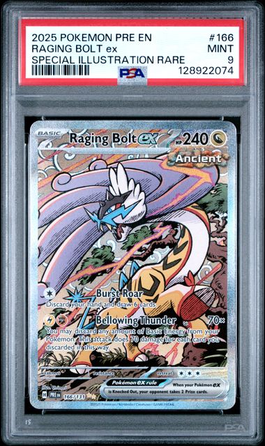 2025 Pokemon Prismatic Evolution Raging Bolt ex Special Illustration Rare #166/131 PSA 9