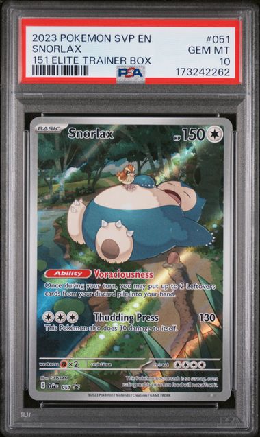 2023 POKEMON SVP EN-SV BLACK STAR PROMO 051 SNORLAX 151 ELITE TRAINER BOX PSA 10