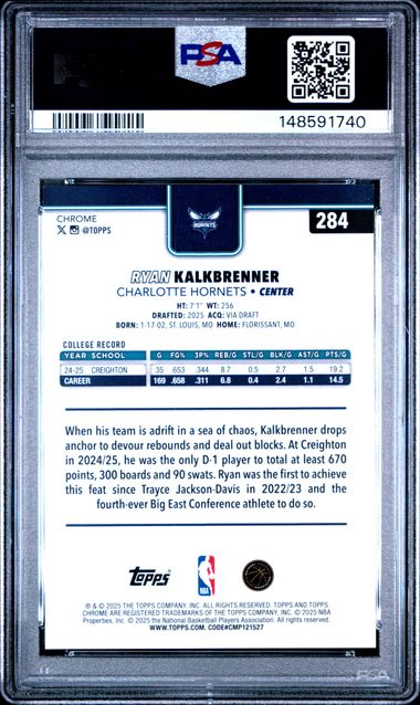 2025 Topps Chrome #284 Ryan Kalkbrenner Gold Refractor PSA 9