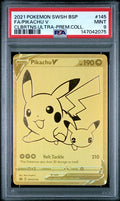 2021 POKEMON SWSH BLACK STAR PROMO #145 FA/PIKACHU V CLBRTNS.ULTRA-PREM.COLL. PSA 9
