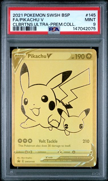 2021 POKEMON SWSH BLACK STAR PROMO #145 FA/PIKACHU V CLBRTNS.ULTRA-PREM.COLL. PSA 9