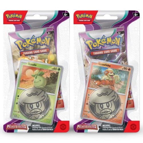 Pokémon TCG Paldea Evolved single-pack blisters with Smoliv or Growlithe promo; assortment may vary