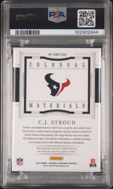 2023 Panini National Treasures Colossal Materials Csd Cj Stroud Prime Holo Silver PSA 7