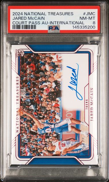 2024 PANINI NATIONAL TREASURES COURT PASS AUTOGRAPHS #JMC JARED McCAIN COURT PASS AU-INTERNATIONAL PSA 8