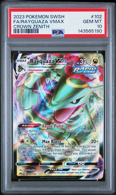 2023 Pokémon TCG Crown Zenith Rayquaza VMAX Full Art Holo 102/159 PSA 10
