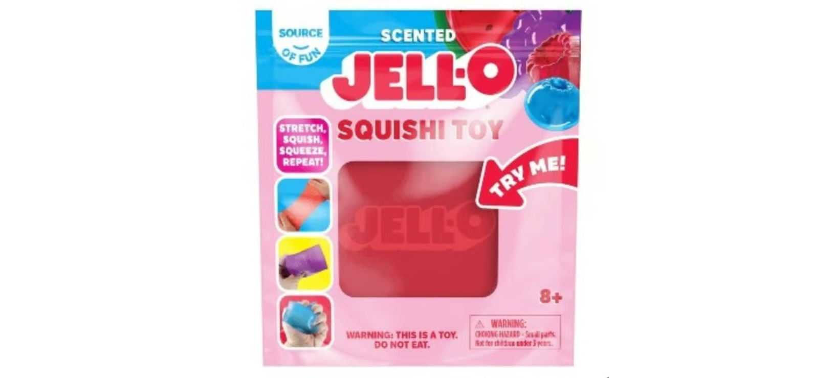 Scented JELL-O Squishi Toy in retail packaging