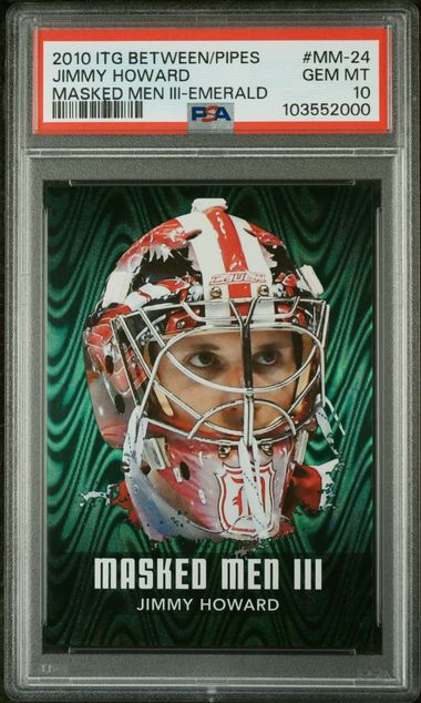 2010 IN THE GAME BETWEEN THE PIPES MASKED MEN III #MM-24 JIMMY HOWARD MASKED MEN III-EMERALD PSA 10 — Sports Trading Cards