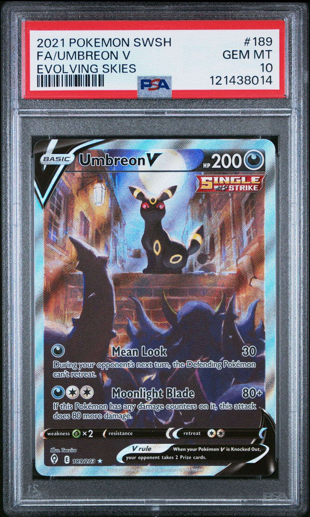 2021 POKEMON SWORD & SHIELD EVOLVING SKIES 189 FULL ART/UMBREON V - PSA 10
