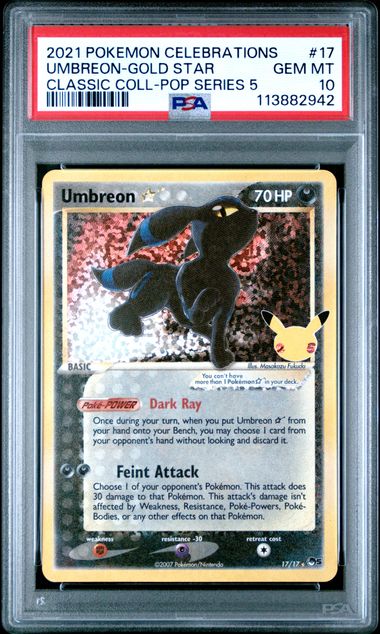 2021 POKEMON CELEBRATIONS CLASSIC COLLECTION #17 UMBREON-GOLD STAR CLASSIC COLL-POP SERIES 5 PSA 10