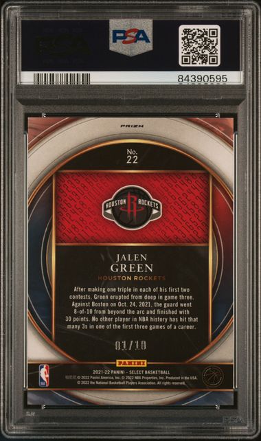 2021 Panini Select Select Numbers #22 Jalen Green Select Numbers Gold Prizm PSA 9