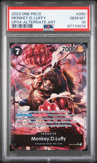 2023 ONE PIECE OP04-KINGDOMS OF INTRIGUE #090 MONKEY D. LUFFY ALTERNATE ART PSA 10 — One Piece Card Game