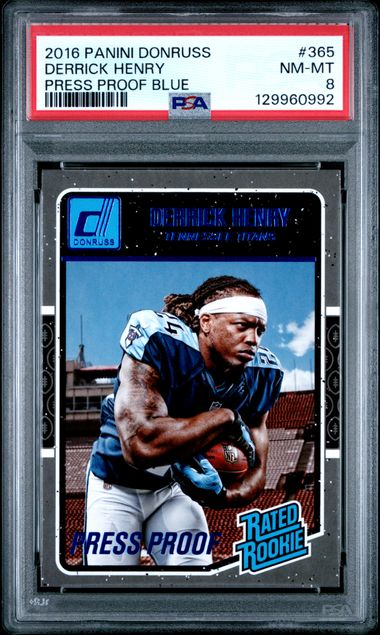 2016 PANINI DONRUSS #365 DERRICK HENRY PRESS PROOF BLUE PSA 8 — Sports Trading Cards