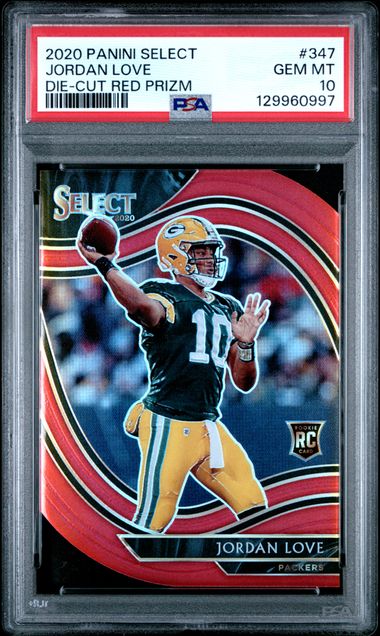 2020 PANINI SELECT #347 JORDAN LOVE DIE-CUT RED PRIZM PSA 10 — Sports Trading Cards