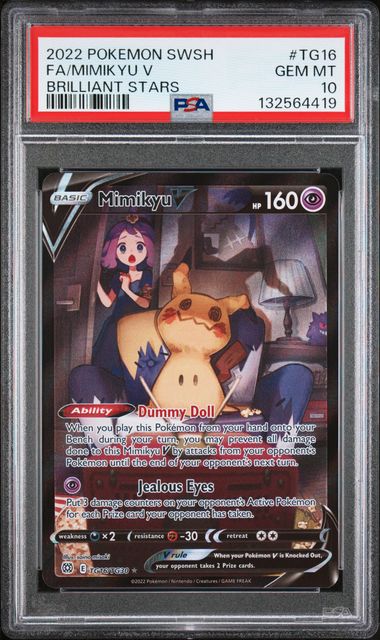 2022 Pokemon Sword & Shield Brilliant Stars CHR Mimikyu V #TG16 PSA 10